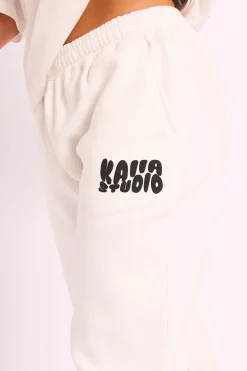 Discount Kaiia Studio Bubble Logo Wide Leg Jogger White & Black Sculpt & Leisure | Kaiia The Label