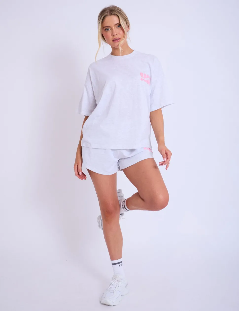 Fashion Kaiia Studio Bubble Logo Oversized T-shirt Light Grey Marl & Pink Sculpt & Leisure | Kaiia The Label