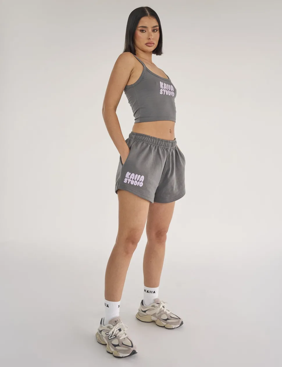 Flash Sale Kaiia Studio Bubble Logo Sweat Shorts Dark Grey & Lilac Sculpt & Leisure | Kaiia The Label