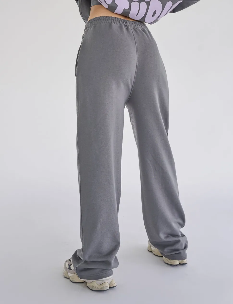 Outlet Kaiia Studio Bubble Logo Wide Leg Sweat Pants Dark Grey & Lilac Sculpt & Leisure | Kaiia The Label