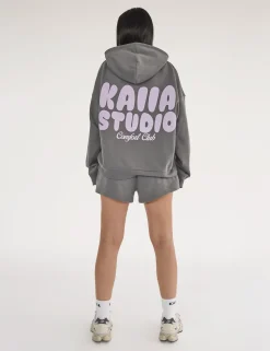 Best Kaiia Studio Bubble Logo Oversized Hoodie Dark Grey & Lilac Sculpt & Leisure | Kaiia The Label