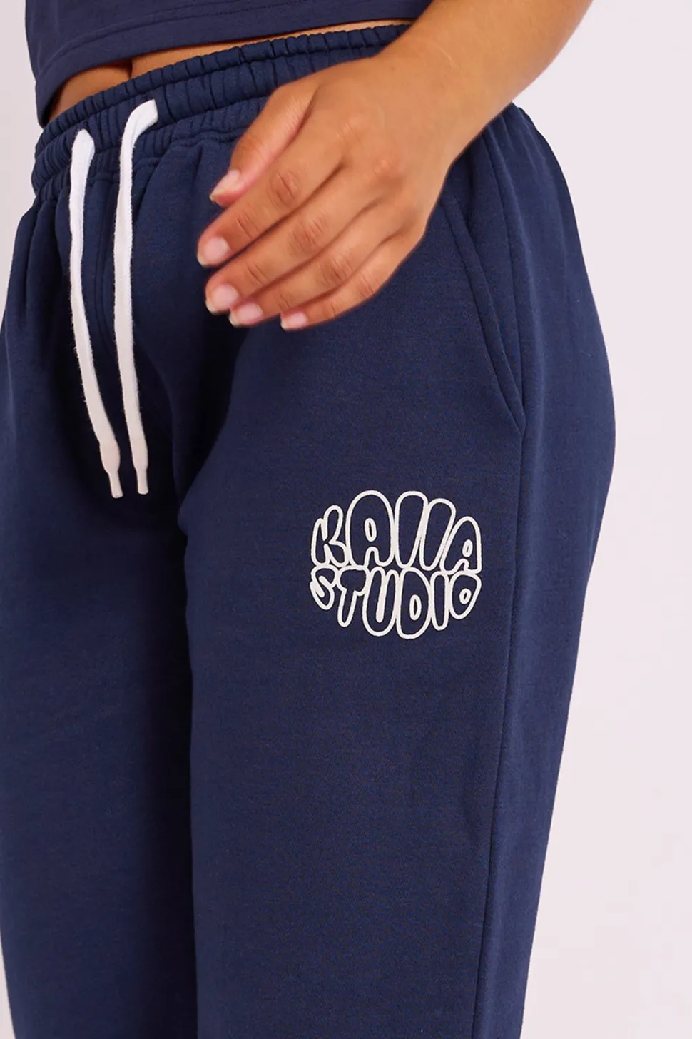 Store Kaiia Studio Bubble Logo Wide Leg Joggers Navy Sculpt & Leisure | Kaiia The Label