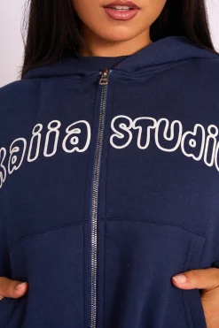 Shop Kaiia Studio Bubble Logo Zip Through Hoodie Navy Sculpt & Leisure | Kaiia The Label