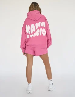 New Kaiia Studio Bubble Logo Oversized Hoodie Pink Back In Stock | Sculpt & Leisure