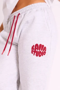 New Kaiia Studio Bubble Logo Wide Leg Jogger Grey Marl & Red Sculpt & Leisure | Kaiia The Label