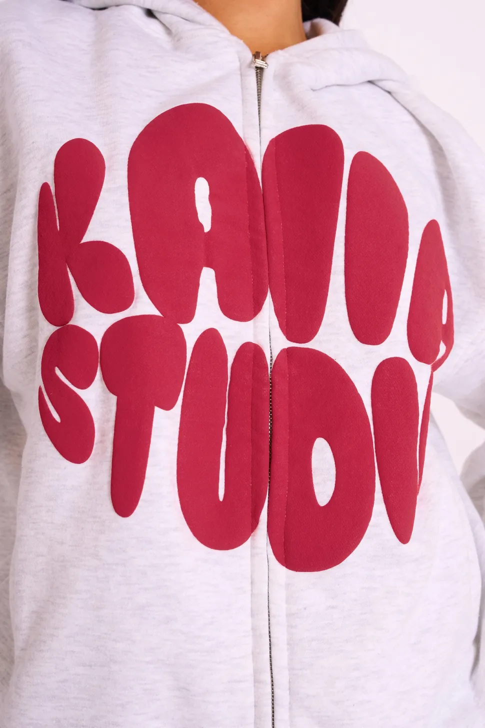 New Kaiia Studio Bubble Logo Zip Up Hoodie Grey Marl & Red Sculpt & Leisure | Kaiia The Label