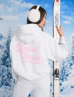 Hot Kaiia Studio Bubble Script Oversized Hoodie Grey Marl & Pink Sculpt & Leisure | Kaiia The Label