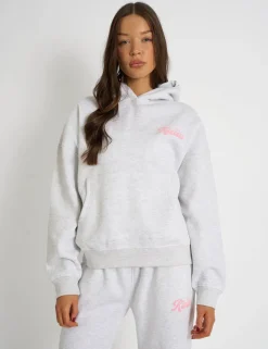Hot Kaiia Studio Bubble Script Oversized Hoodie Grey Marl & Pink Sculpt & Leisure | Kaiia The Label