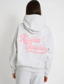 Hot Kaiia Studio Bubble Script Oversized Hoodie Grey Marl & Pink Sculpt & Leisure | Kaiia The Label