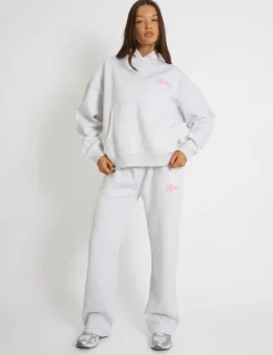 Hot Kaiia Studio Bubble Script Oversized Hoodie Grey Marl & Pink Sculpt & Leisure | Kaiia The Label