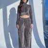 Best Sale Kaiia Studio Cargo Pocket Velour Trousers Dark Grey Sculpt & Leisure | Kaiia The Label