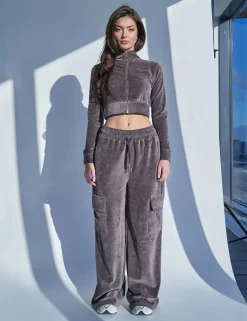 Best Sale Kaiia Studio Cargo Pocket Velour Trousers Dark Grey Sculpt & Leisure | Kaiia The Label