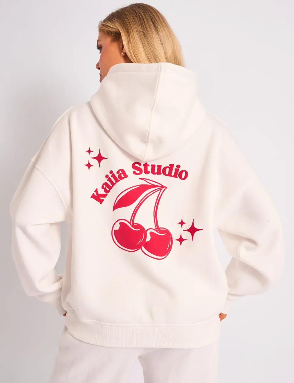 Cheap Kaiia Studio Cherry Graphic Oversized Hoodie Cream & Red Tracksuits | Tracksuits