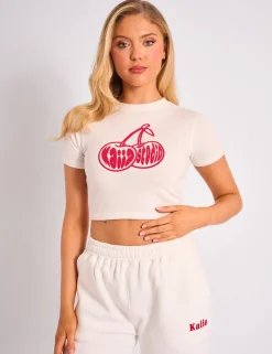Clearance Kaiia Studio Cherry Graphic Baby Tee Cream & Red Sculpt & Leisure | Kaiia The Label