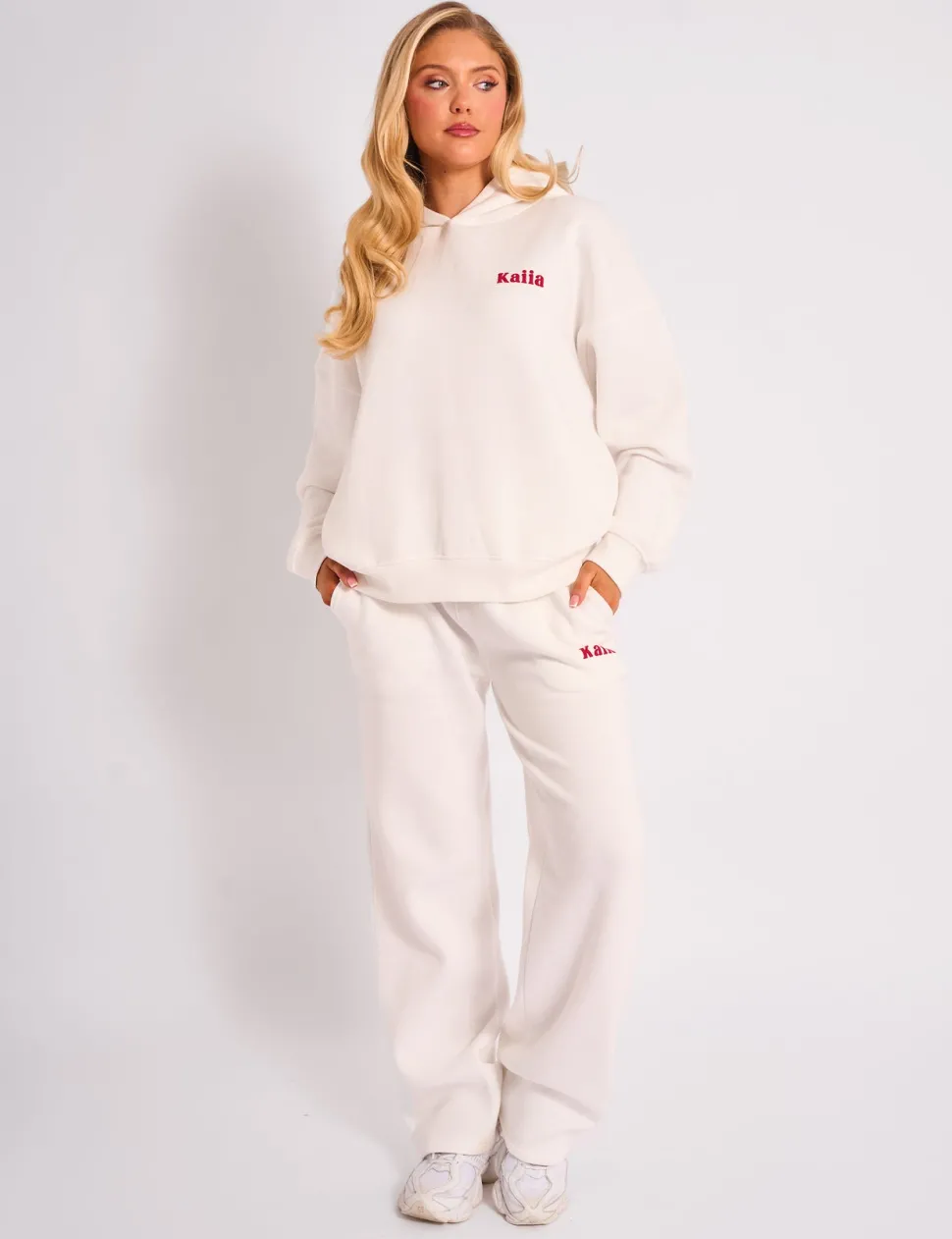 Cheap Kaiia Studio Cherry Graphic Oversized Hoodie Cream & Red Tracksuits | Tracksuits