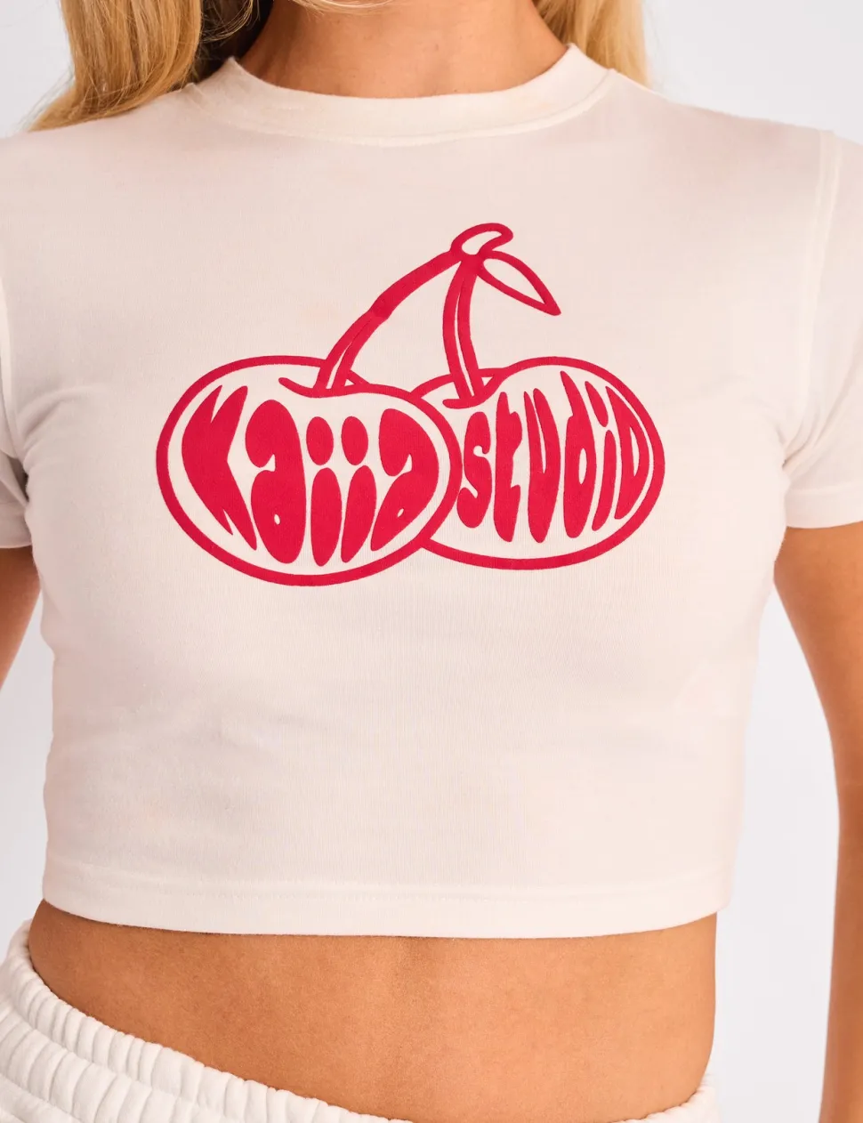 Clearance Kaiia Studio Cherry Graphic Baby Tee Cream & Red Sculpt & Leisure | Kaiia The Label
