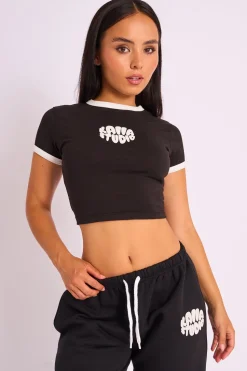 Hot Kaiia Studio Contrast Binding Baby Tee Black Sculpt & Leisure | Kaiia The Label
