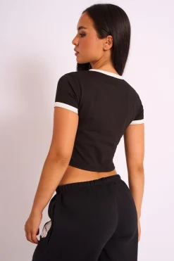 Hot Kaiia Studio Contrast Binding Baby Tee Black Sculpt & Leisure | Kaiia The Label
