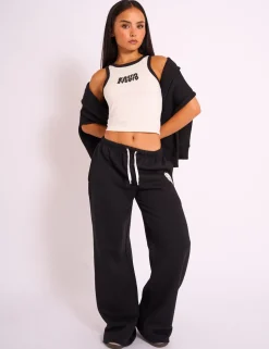 Shop Kaiia Studio Contrast Binding Racer Vest White & Black Sculpt & Leisure | Kaiia The Label