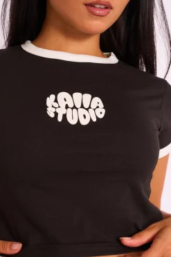 Hot Kaiia Studio Contrast Binding Baby Tee Black Sculpt & Leisure | Kaiia The Label