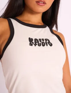 Shop Kaiia Studio Contrast Binding Racer Vest White & Black Sculpt & Leisure | Kaiia The Label