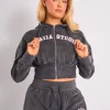 Discount Kaiia Studio Cropped Zip Up Hoodie Dark Grey Wash & Pink Sculpt & Leisure | Kaiia The Label