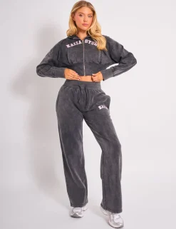 Discount Kaiia Studio Cropped Zip Up Hoodie Dark Grey Wash & Pink Sculpt & Leisure | Kaiia The Label
