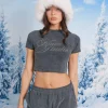 New Kaiia Studio Diamante Acid Wash Baby Tee Dark Grey Sculpt & Leisure | Kaiia The Label
