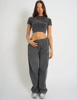 Discount Kaiia Studio Diamante Acid Wash Wide Leg Joggers Dark Grey Sculpt & Leisure | Kaiia The Label