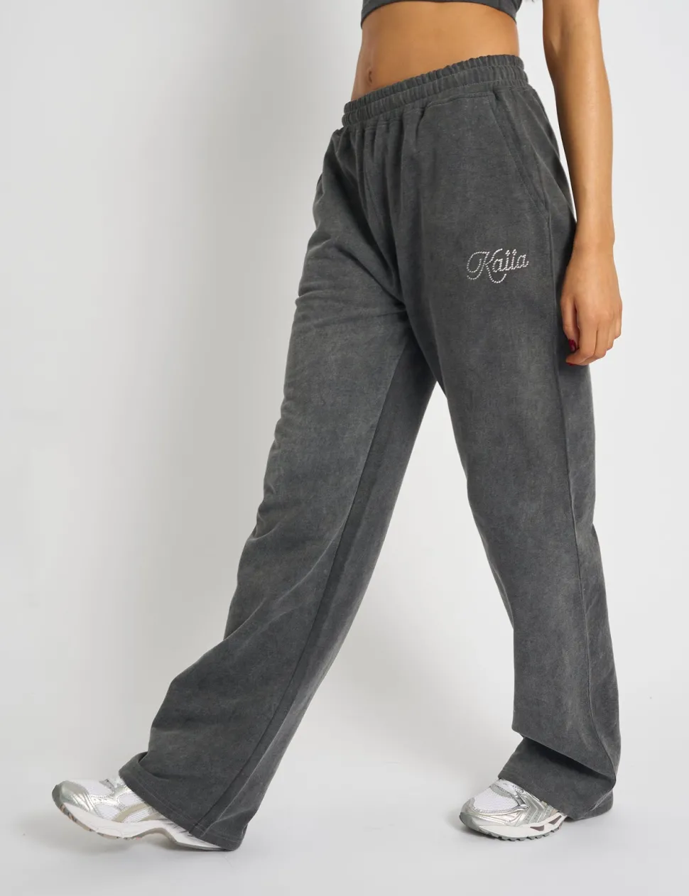 Discount Kaiia Studio Diamante Acid Wash Wide Leg Joggers Dark Grey Sculpt & Leisure | Kaiia The Label