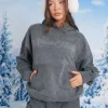 Cheap Kaiia Studio Diamante Embellished Acid Wash Oversized Hoodie Dark Grey Sculpt & Leisure | Kaiia The Label