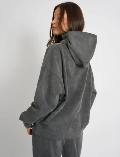 Cheap Kaiia Studio Diamante Embellished Acid Wash Oversized Hoodie Dark Grey Sculpt & Leisure | Kaiia The Label