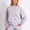 Fashion Kaiia Studio Embossed Logo Oversized Sweatshirt Grey Marl Sculpt & Leisure | Kaiia The Label