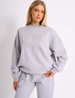 Fashion Kaiia Studio Embossed Logo Oversized Sweatshirt Grey Marl Sculpt & Leisure | Kaiia The Label