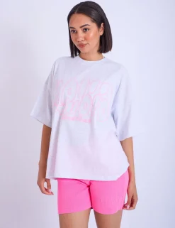 Discount Kaiia Studio Embroidered Bubble Logo Oversized T-shirt Grey Marl & Pink Sculpt & Leisure | Kaiia The Label
