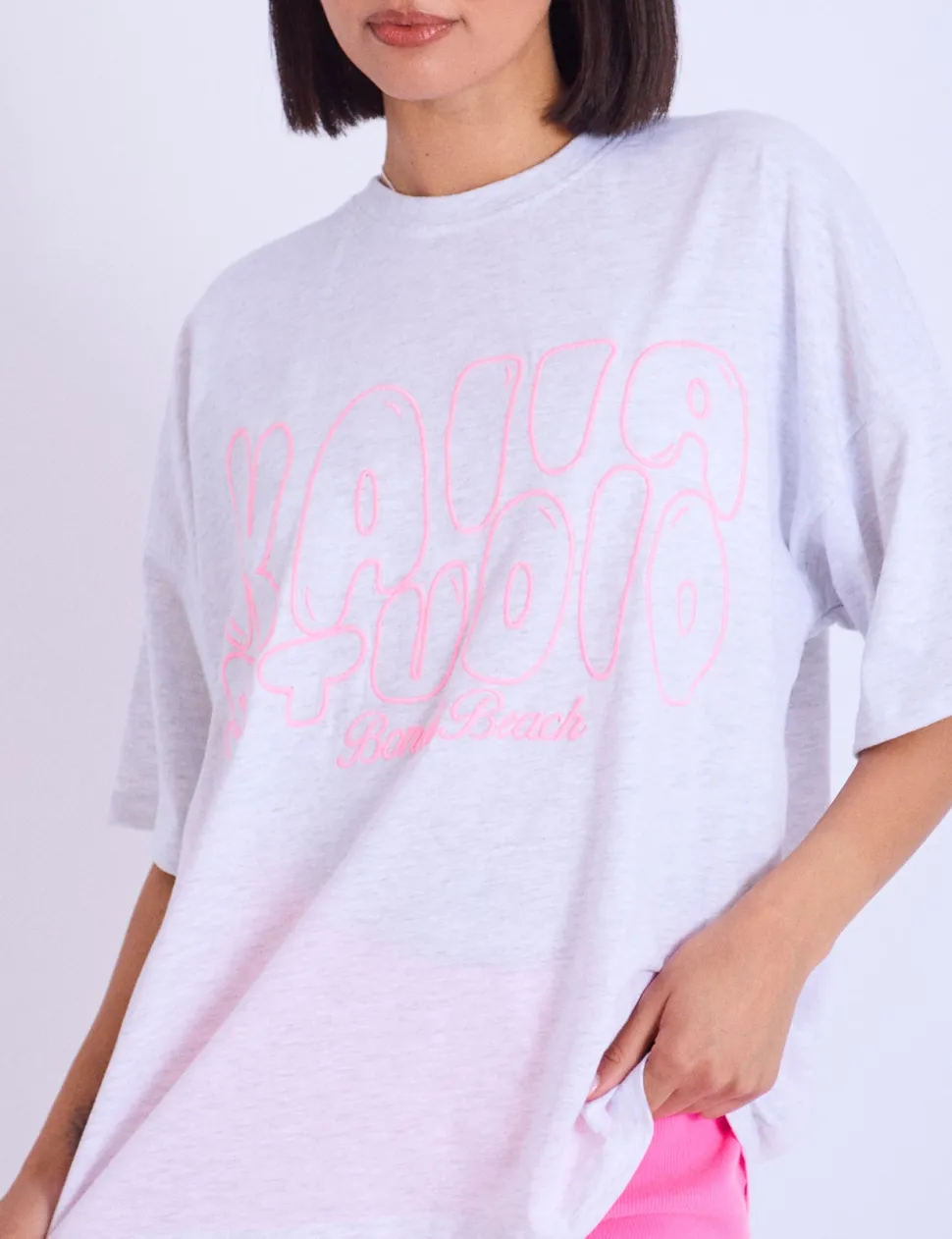 Discount Kaiia Studio Embroidered Bubble Logo Oversized T-shirt Grey Marl & Pink Sculpt & Leisure | Kaiia The Label