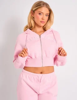 Flash Sale Kaiia Studio Logo Cropped Zip Up Hoodie Light Pink Sculpt & Leisure | Kaiia The Label