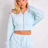 Best Sale Kaiia Studio Logo Cropped Zip Up Hoodie Light Blue Sculpt & Leisure | Kaiia The Label