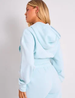 Best Sale Kaiia Studio Logo Cropped Zip Up Hoodie Light Blue Sculpt & Leisure | Kaiia The Label