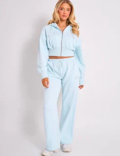 Best Sale Kaiia Studio Logo Cropped Zip Up Hoodie Light Blue Sculpt & Leisure | Kaiia The Label