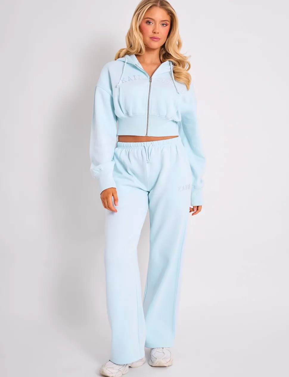 Best Sale Kaiia Studio Logo Cropped Zip Up Hoodie Light Blue Sculpt & Leisure | Kaiia The Label