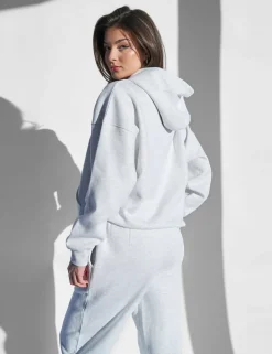 Store Kaiia Studio Oversized Hoodie Light Grey Marl & Red Back In Stock | Sculpt & Leisure