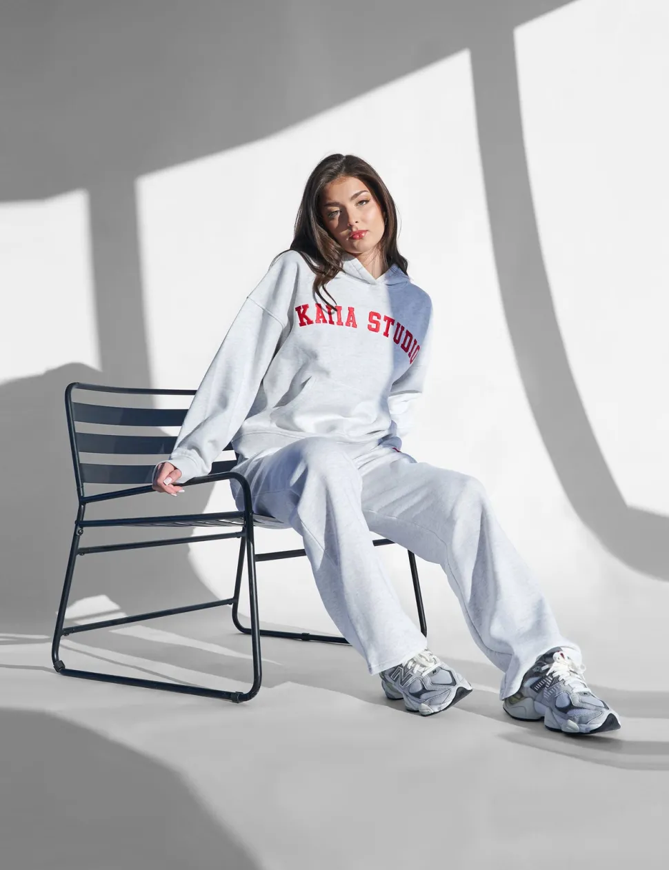 Store Kaiia Studio Oversized Hoodie Light Grey Marl & Red Back In Stock | Sculpt & Leisure