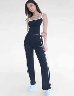 Fashion Kaiia Studio Piping Ribbed Wide Leg Leggings & White Sculpt & Leisure | Kaiia The Label