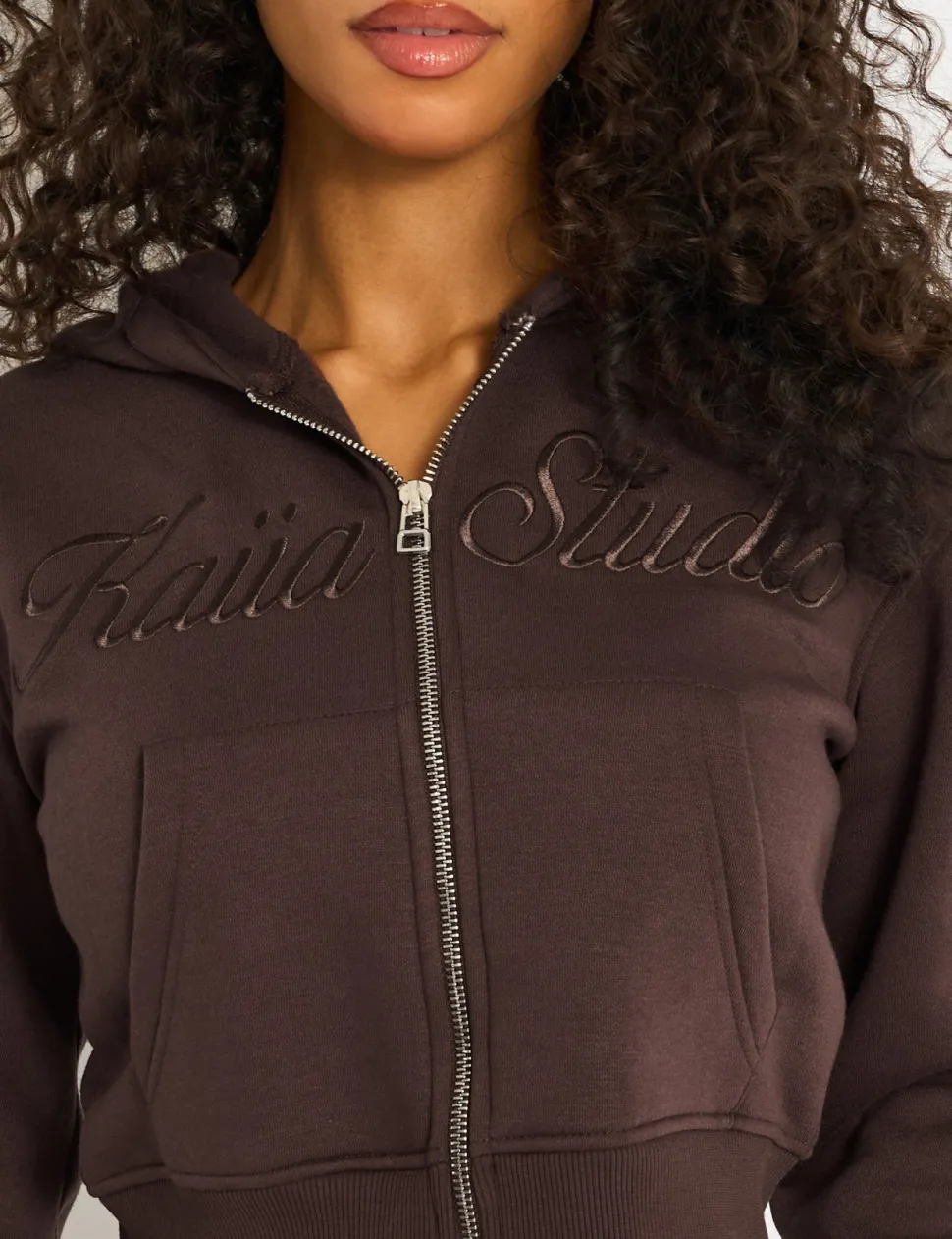 Shop Kaiia Studio Script Logo Cropped Zip Up Hoodie Sculpt & Leisure | Kaiia The Label
