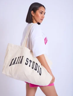 Shop Kaiia Studio Tote Bag Cream & Black Tote Bags