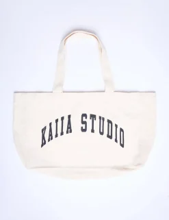 Shop Kaiia Studio Tote Bag Cream & Black Tote Bags