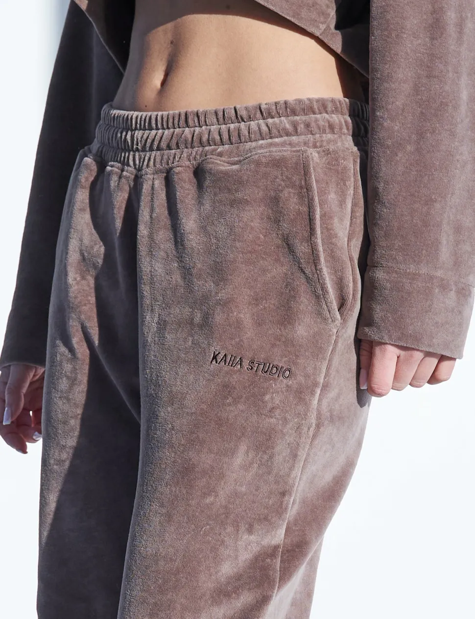 Hot Kaiia Studio Velour Wide Leg Pants Brown Sculpt & Leisure | Kaiia The Label