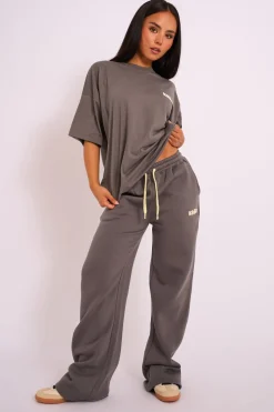 Outlet Kaiia Studio Wide Leg Joggers Dark Grey Sculpt & Leisure | Kaiia The Label