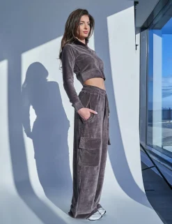 Hot Kaiia Studio Zip Through Velour Hoodie Dark Sculpt & Leisure | Kaiia The Label